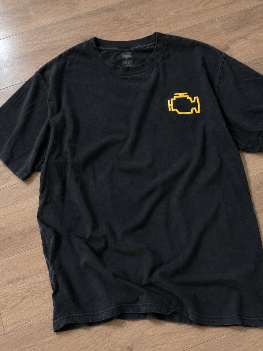 Check Engine Light Yellow Icon Minimaklist Black T-Shirt